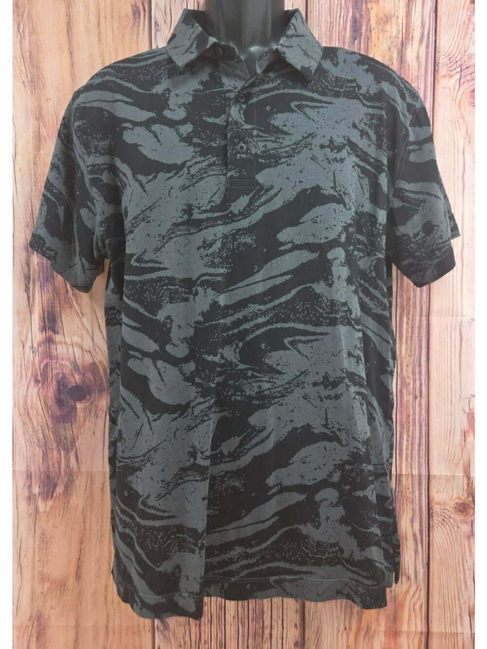 Fabletics Men Black & Gray Abstract Polo Shirt Large